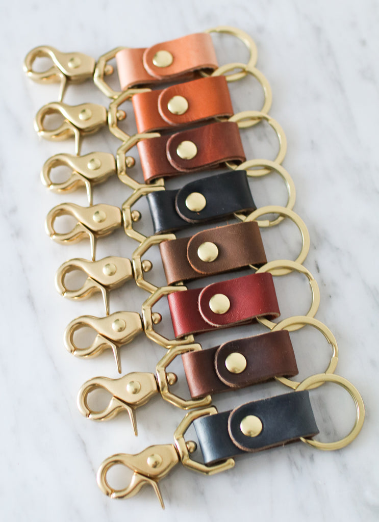 westcoastweave Leather Keychain, Vintage Style Rivets, Leather Key Fob, Riveted Leather Key Chain, Choice of Hardware Colour