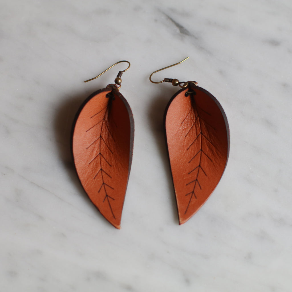 Orange Leather Layer Leaf Earrings – TarynMcCabe